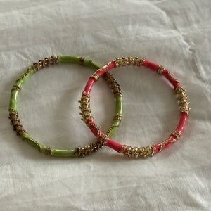 Elegant Pink and Green Bangle Set